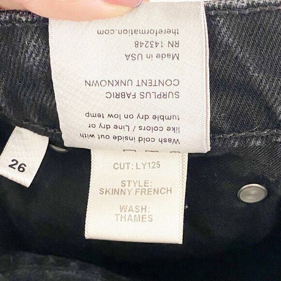 Reformation Denim Skinny French High Rise Button Fly Charcoal Black in Thames 26 - Picture 11 of 11